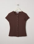 Switch Gia Button Front Short Sleeve Rib Tee, Chocolate product photo View 03 S