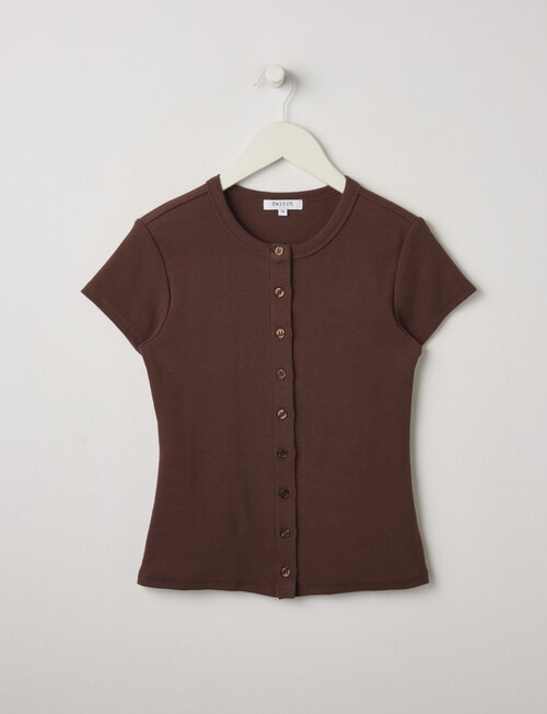 Switch Gia Button Front Short Sleeve Rib Tee, Chocolate product photo View 03 L