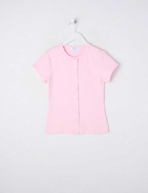 Switch Short Sleeve Gia Button Front Rib Tee, Pink product photo View 03 L