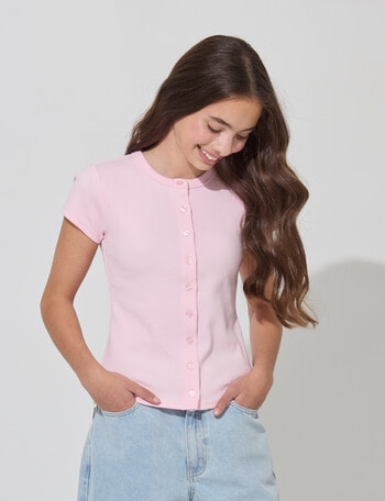 Switch Short Sleeve Gia Button Front Rib Tee, Pink product photo