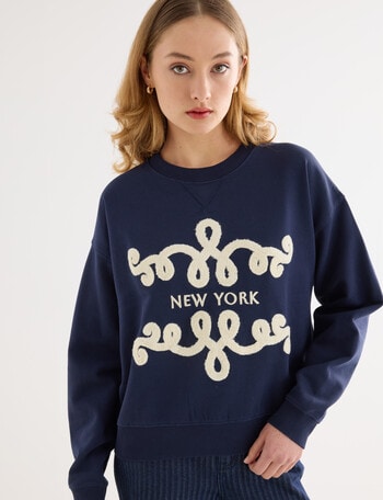 Denim Republic Boucle Sweatshirt, Navy product photo