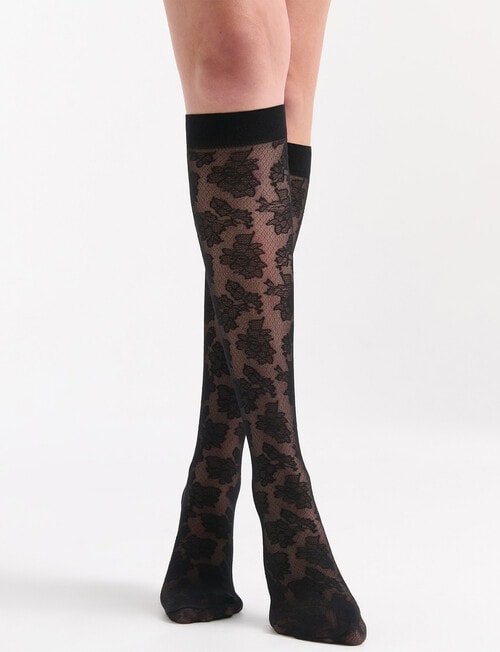 Levante Carlina Floral Knee High Tights, Nero product photo View 02 L