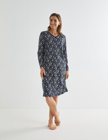 Ruby & Bloom Cotton 3/4 Sleeve Nightie, Navy Print product photo