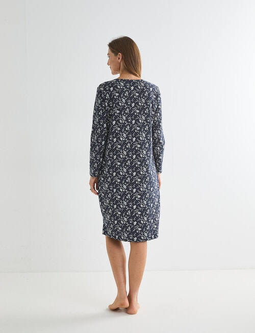 Ruby & Bloom Cotton 3/4 Sleeve Nightie, Navy Print product photo View 02 L