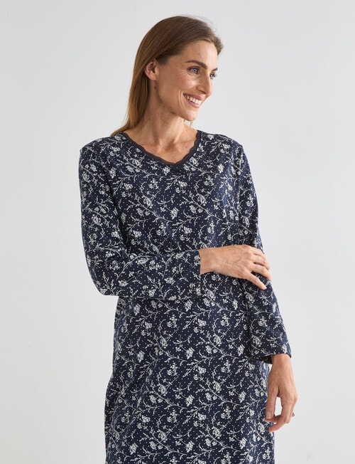 Ruby & Bloom Cotton 3/4 Sleeve Nightie, Navy Print product photo View 03 L