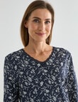 Ruby & Bloom Cotton 3/4 Sleeve Nightie, Navy Print product photo View 04 S
