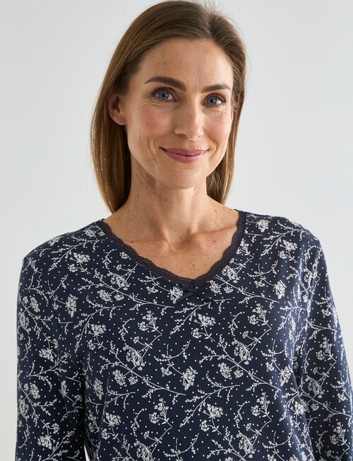 Ruby & Bloom Cotton 3/4 Sleeve Nightie, Navy Print product photo View 04 L