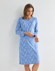 Ruby & Bloom Cotton 3/4 Sleeve Nightie, Blue Print product photo