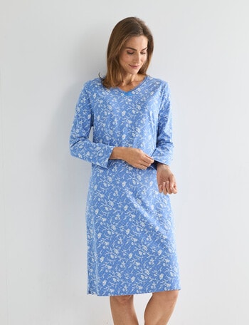 Ruby & Bloom Cotton 3/4 Sleeve Nightie, Blue Print product photo