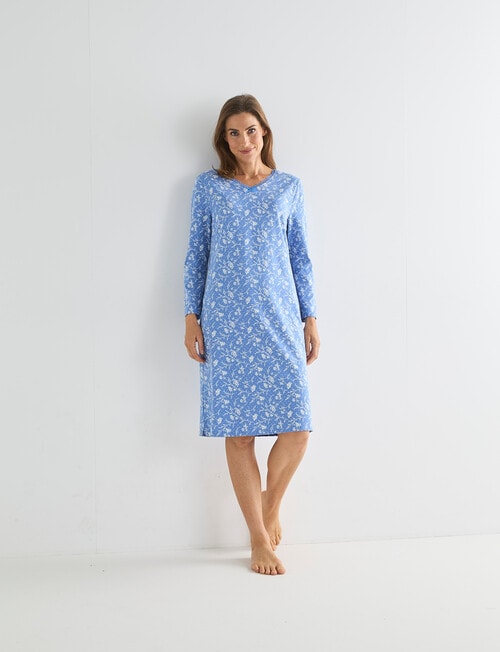 Ruby & Bloom Cotton 3/4 Sleeve Nightie, Blue Print product photo View 03 L