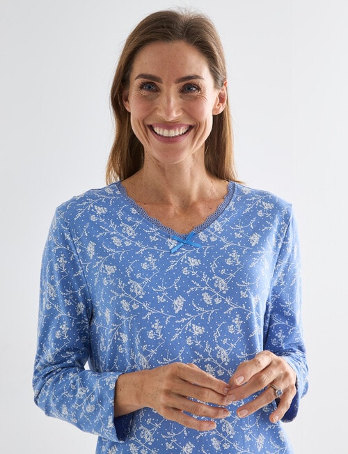 Ruby & Bloom Cotton 3/4 Sleeve Nightie, Blue Print product photo View 04 L