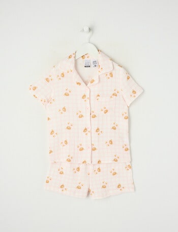Sleep Mode Check Bear Cheese Cloth PJ Set, Candy Pink, 2-8 product photo