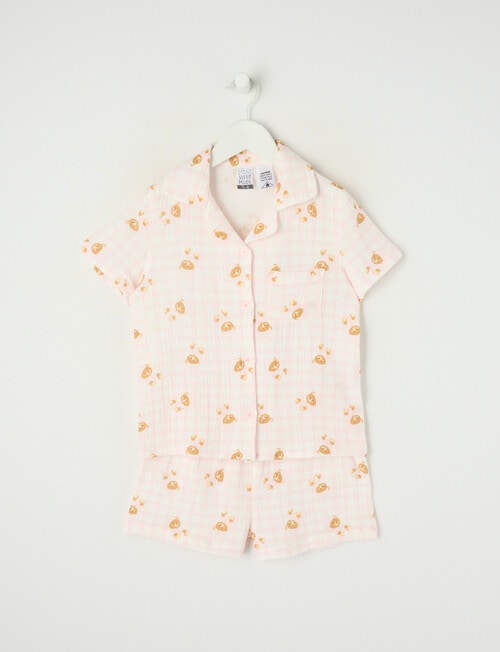 Sleep Mode Check Bear Cheese Cloth PJ Set, Candy Pink, 2-8 product photo