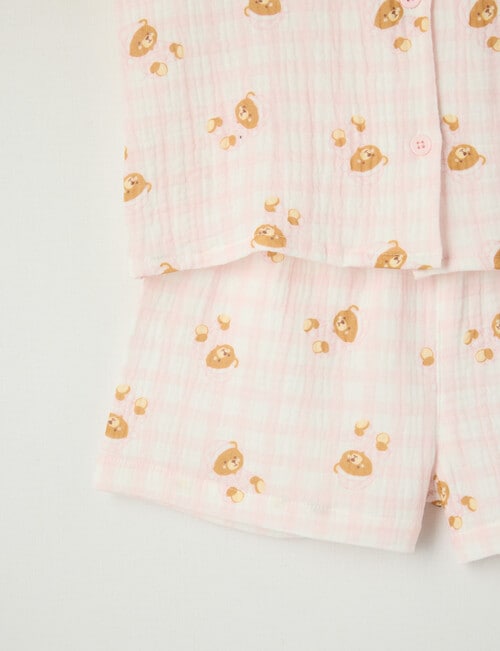 Sleep Mode Check Bear Cheese Cloth PJ Set, Candy Pink, 2-8 product photo View 04 L