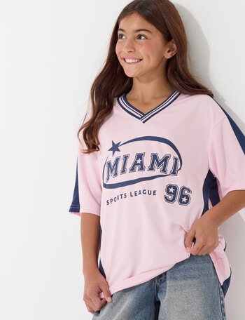 Switch Short Sleeve Oversized Sport Jersey,Pink & Navy product photo
