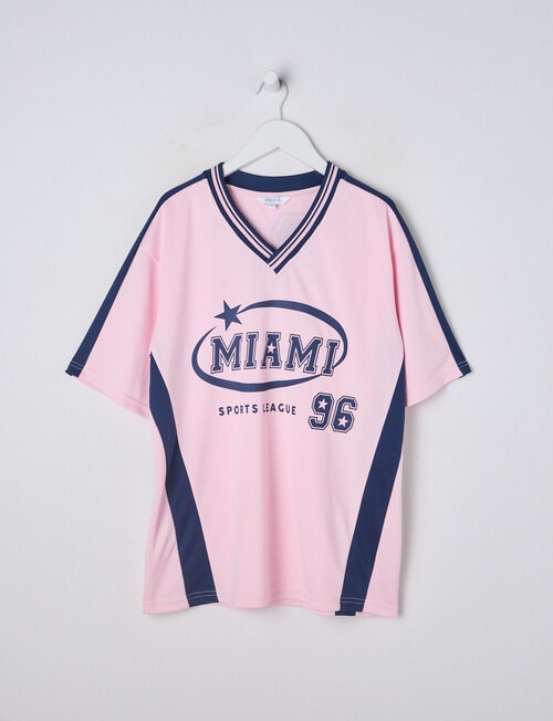Switch Short Sleeve Oversized Sport Jersey,Pink & Navy product photo View 04 L
