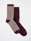 NZ Sock Co. Merino Crew Sock, 2-Pack, Burgundy Stripe product photo