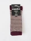NZ Sock Co. Merino Crew Sock, 2-Pack, Burgundy Stripe product photo View 02 S