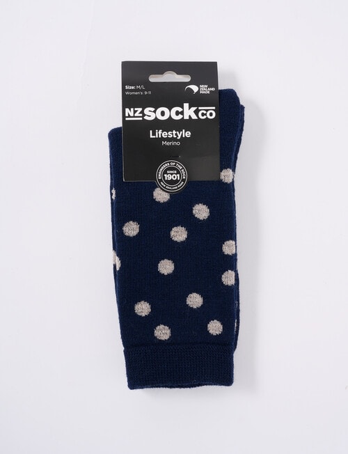 NZ Sock Co. Merino Cushion Crew Sock, Navy Spot product photo View 02 L