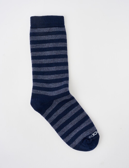 NZ Sock Co. Merino Cushion Crew Sock, Navy & Thundercloud Stripe product photo