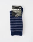NZ Sock Co. Merino Cushion Crew Sock, Navy & Thundercloud Stripe product photo View 02 S
