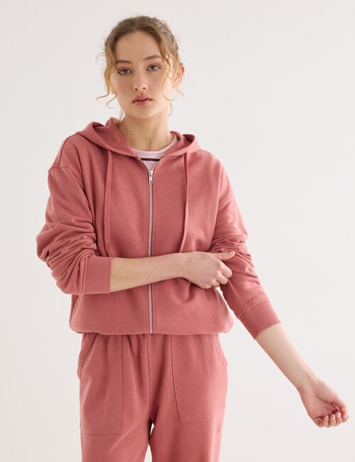 Zest Lounge Loop Back Zip Through Hoodie, Terracotta product photo