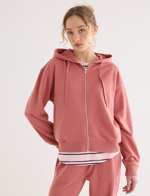 Zest Lounge Loop Back Zip Through Hoodie, Terracotta product photo View 04 L