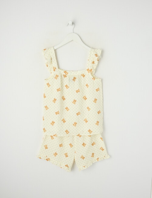 Sleep Squad Dot Bear Cheese Cloth PJ Set, Creamy White, 8-16 product photo