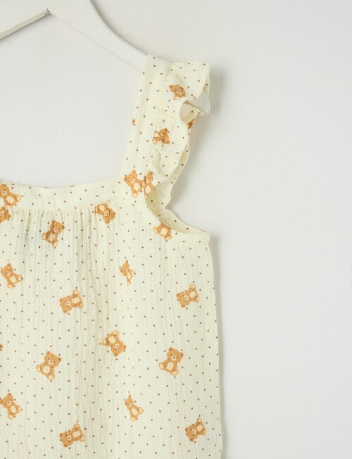 Sleep Squad Dot Bear Cheese Cloth PJ Set, Creamy White, 8-16 product photo View 03 L