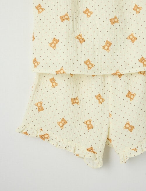 Sleep Squad Dot Bear Cheese Cloth PJ Set, Creamy White, 8-16 product photo View 04 L