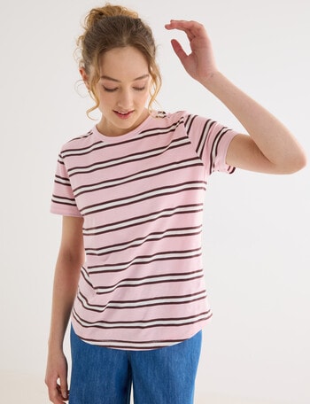 Zest Organic Cotton Short Sleeve Tee, Pink Stripe product photo
