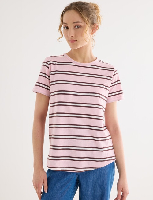 Zest Organic Cotton Short Sleeve Tee, Pink Stripe product photo View 04 L