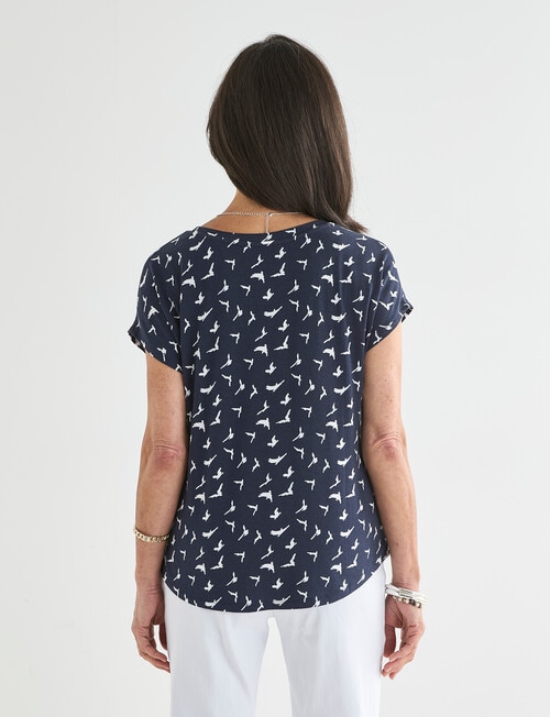 Ella J Boxy Tee, Navy Bird Print product photo View 02 L
