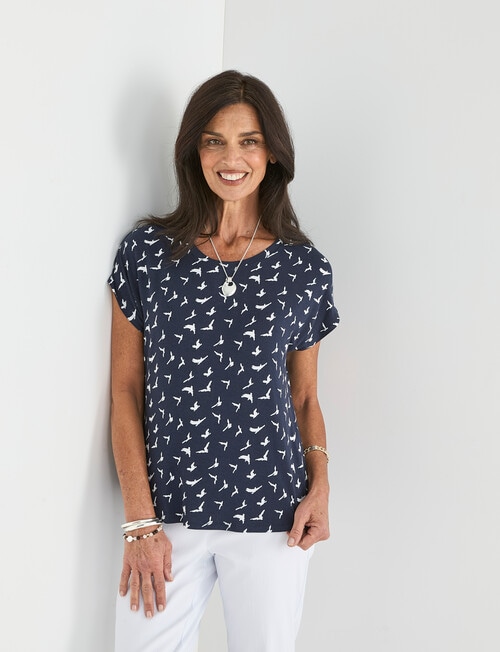 Ella J Boxy Tee, Navy Bird Print product photo View 04 L