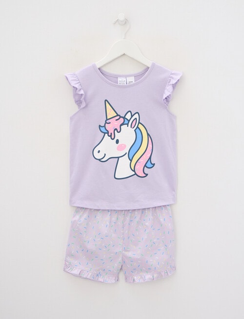 Sleep Mode Unicorn Knit Woven PJ Set, Lilac Grey product photo