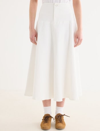 Denim Republic Panelled Midi Skirt, Ecru product photo