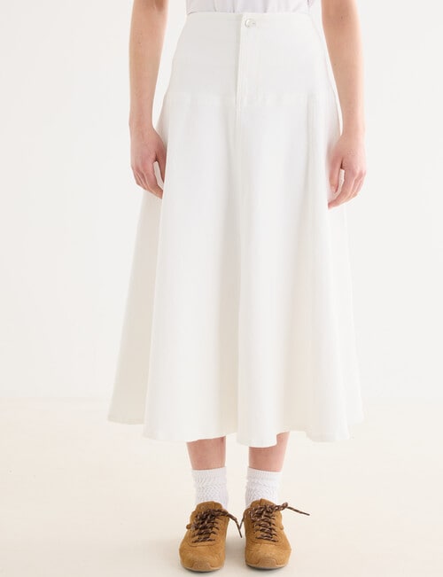 Denim Republic Panelled Midi Skirt, Ecru product photo