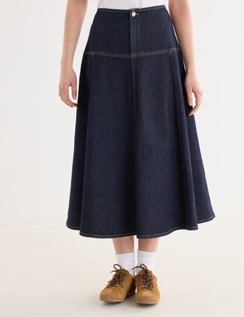 Denim Republic Panelled Midi Skirt, Rinse product photo