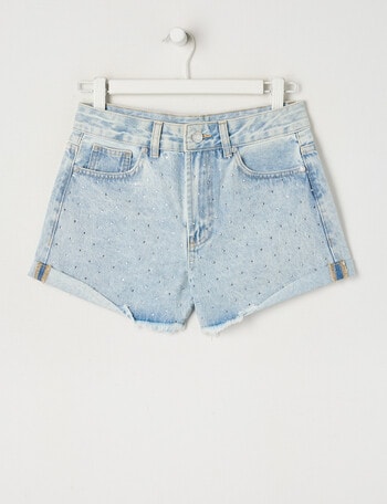 Switch Ava Diamante Turn Up Cuff Denim Short, Light Blue product photo