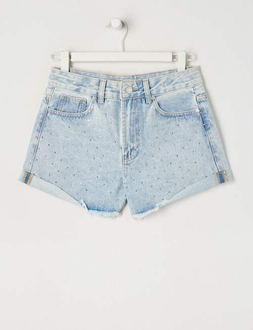 Switch Ava Diamante Turn Up Cuff Denim Short, Light Blue product photo