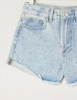 Switch Ava Diamante Turn Up Cuff Denim Short, Light Blue product photo View 03 S