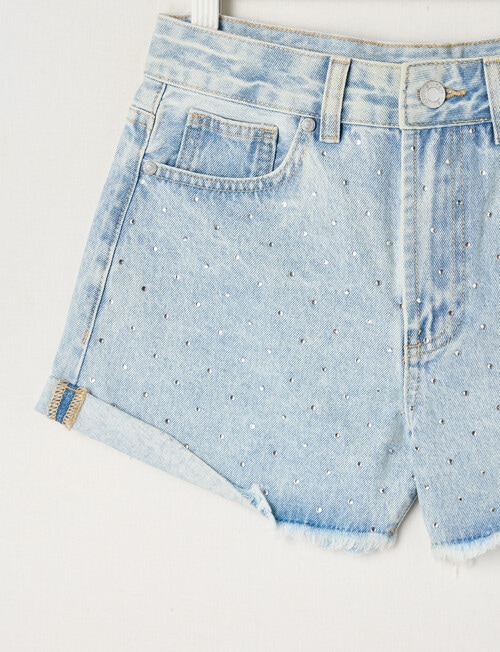 Switch Ava Diamante Turn Up Cuff Denim Short, Light Blue product photo View 03 L