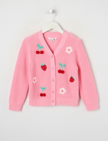 Mac & Ellie Fruit Knit Cardigan, Pink Sugar product photo