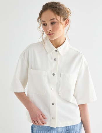 Denim Republic Short Sleeved Shirt, Ecru product photo