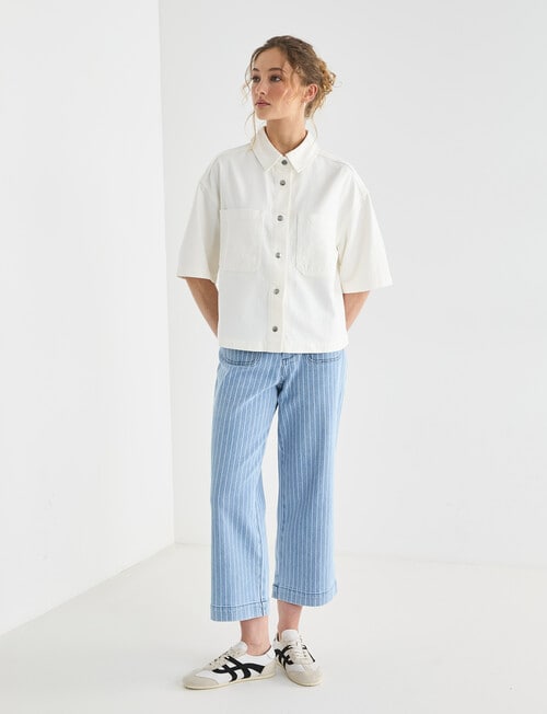 Denim Republic Patch Pocket Wide Leg Crop Jeans, Blue Stripe product photo View 03 L