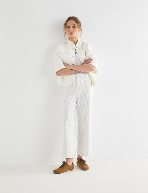 Denim Republic Patch Pocket Wide Leg Crop Jeans, Ecru Stripe product photo View 03 L