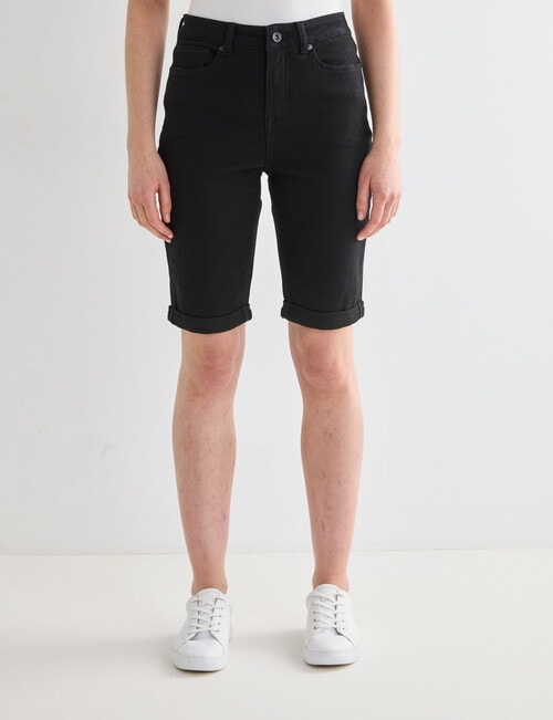 Denim Republic Knee Short, Black product photo