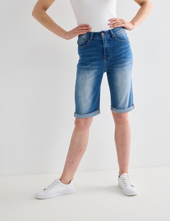 Denim Republic Knee Short, Blue Wash product photo