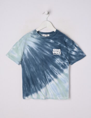 Mac & Ellie Good Vibes Tie Dye Short Sleeve Tee, Teal product photo