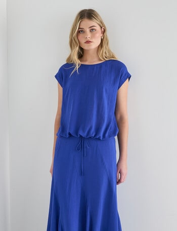 Zest Linen Blend Draw Hem Top, Cobalt product photo